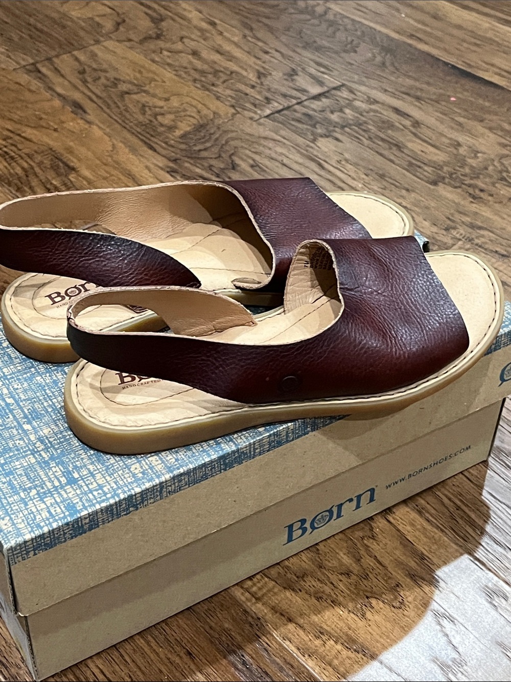 Born Brown Open-Toe Leather Slingback Sandals - Picture 2 of 4